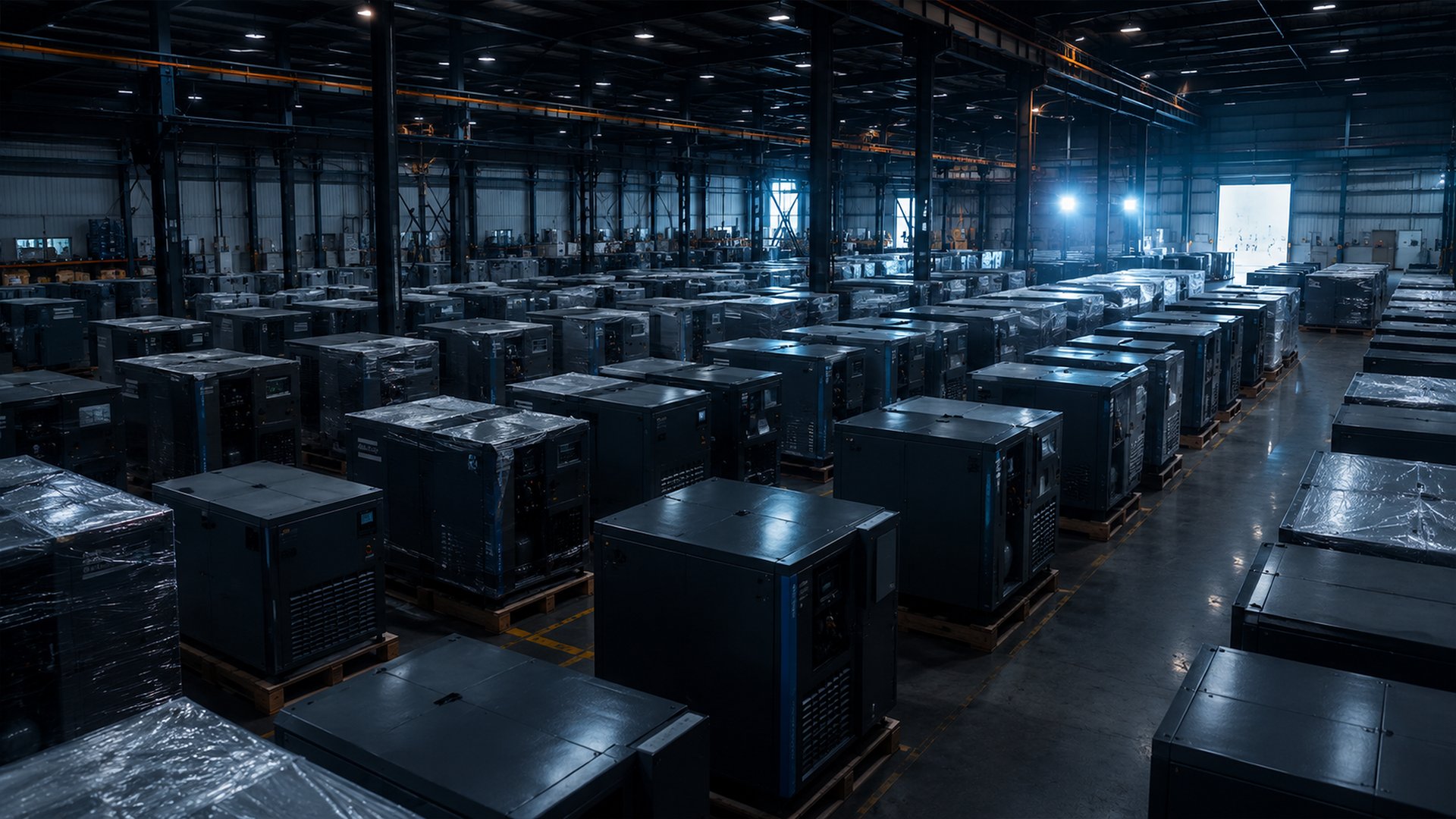Sala compressori Atlas Copco in stabilimento industriale italiano gestito da Tecnoaria Group